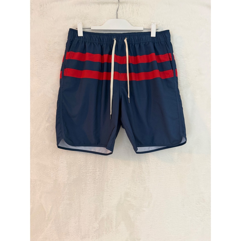 Fair Harbor The Anchor Navy Red Striped Swim Trunks Lined Mens XL